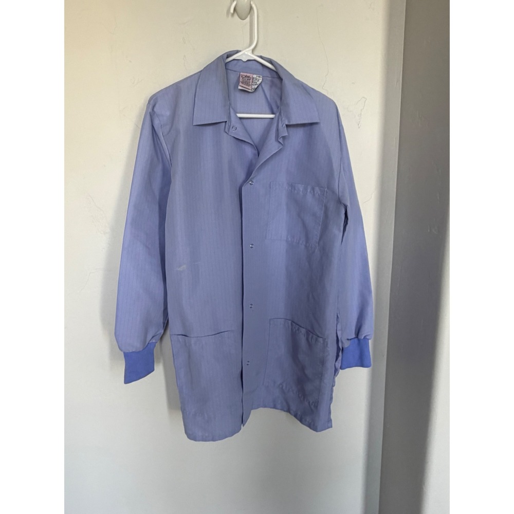 DenLine Protection Plus Lab Coat Small Blue Pinstripe Snap Front DL171 Workwear